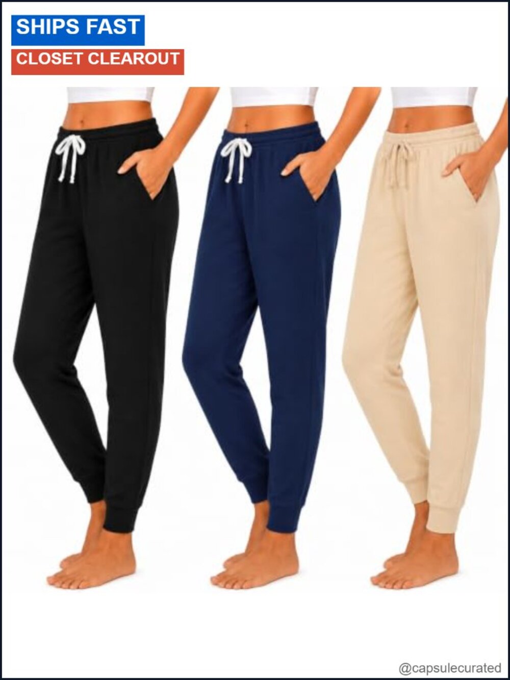 3 Pack 100% Cotton Women's Lounge Joggers Sweatpants with Pockets Drawstring